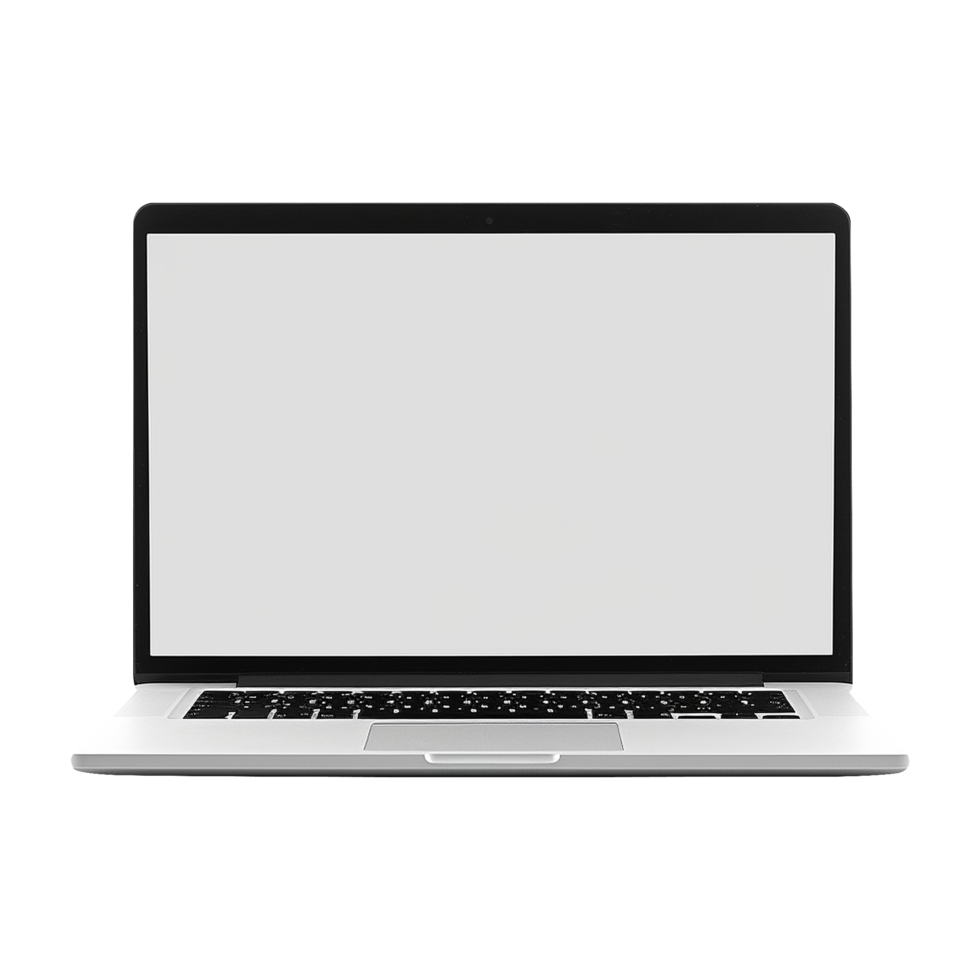 Thin and lightweight laptop with blank display isolated on transparent background png