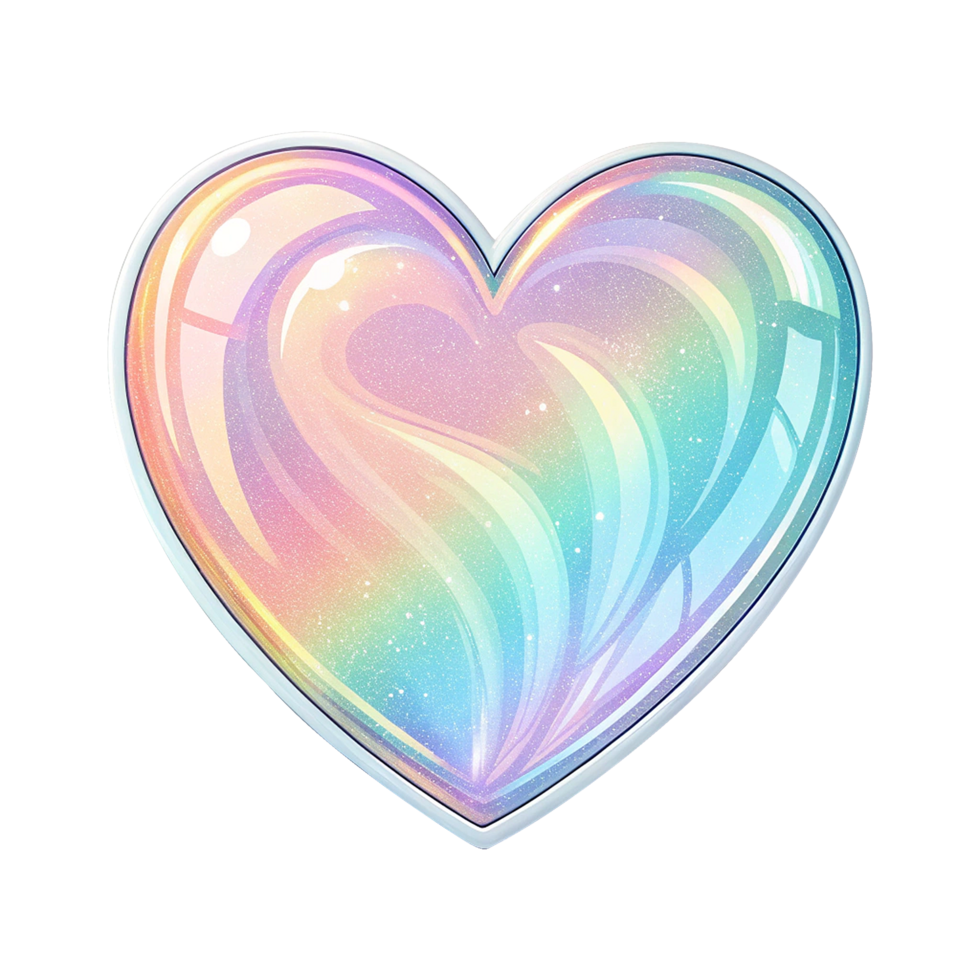 Reflective heart shaped holographic decal isolated on transparent background png
