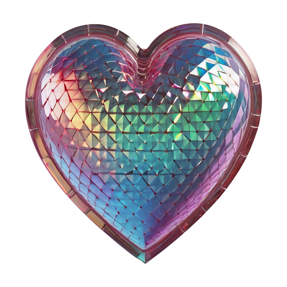 Glowing hologram heart sticker with metallic effect isolated on transparent background png