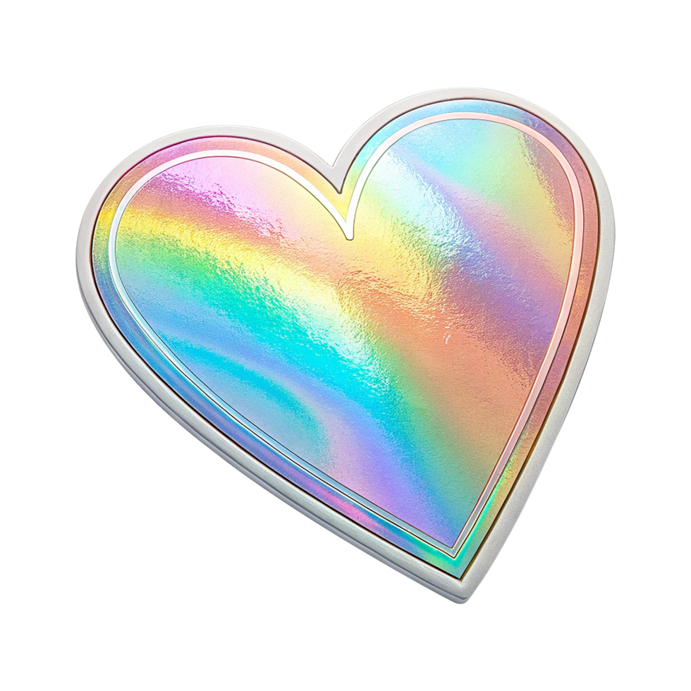 Futuristic holographic heart sticker with rainbow reflection isolated on transparent background png