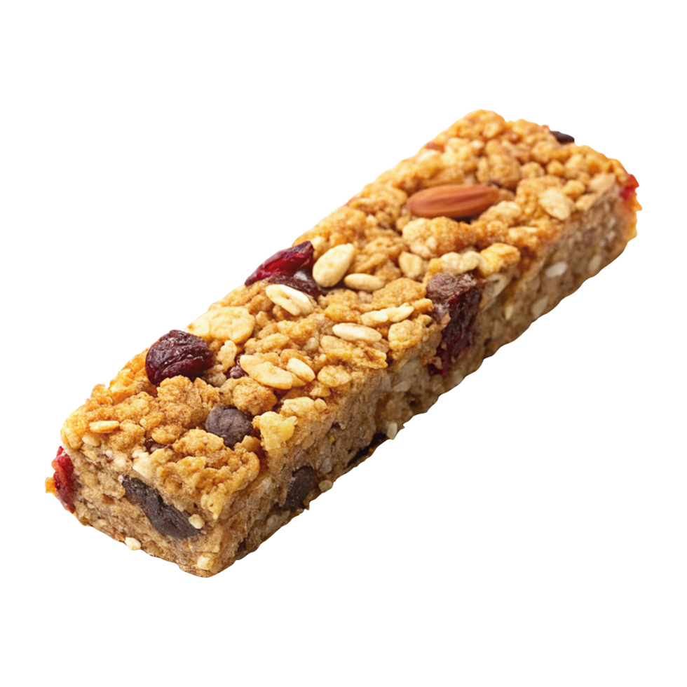 Natural whole grain granola snack bar isolated on transparent background png