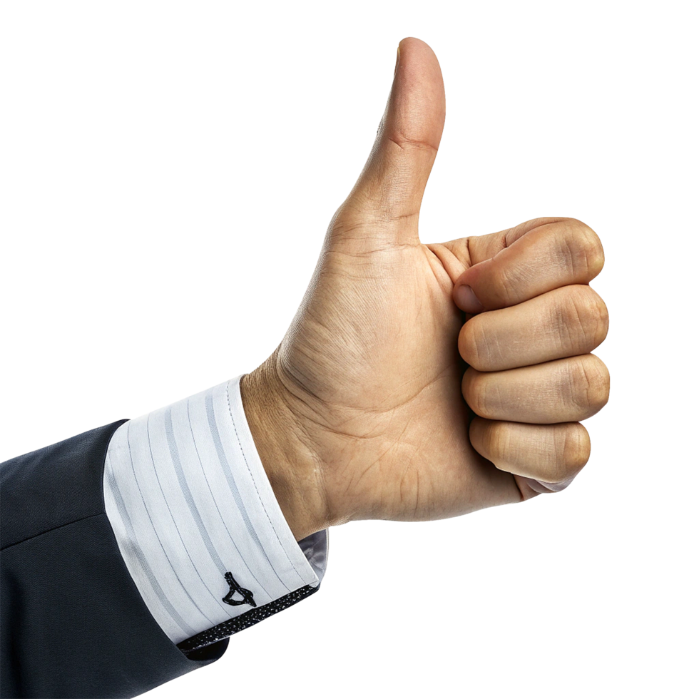 Expressive thumbs up symbol isolated on transparent background png