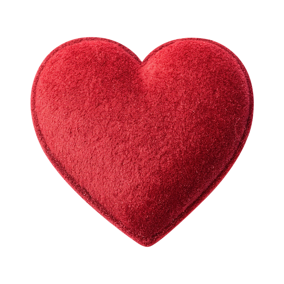 Romantic red velvet heart top view symbol of love isolated on transparent background png