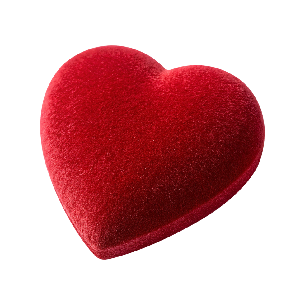 Cute red fluffy heart with soft velvet texture isolated on transparent background png