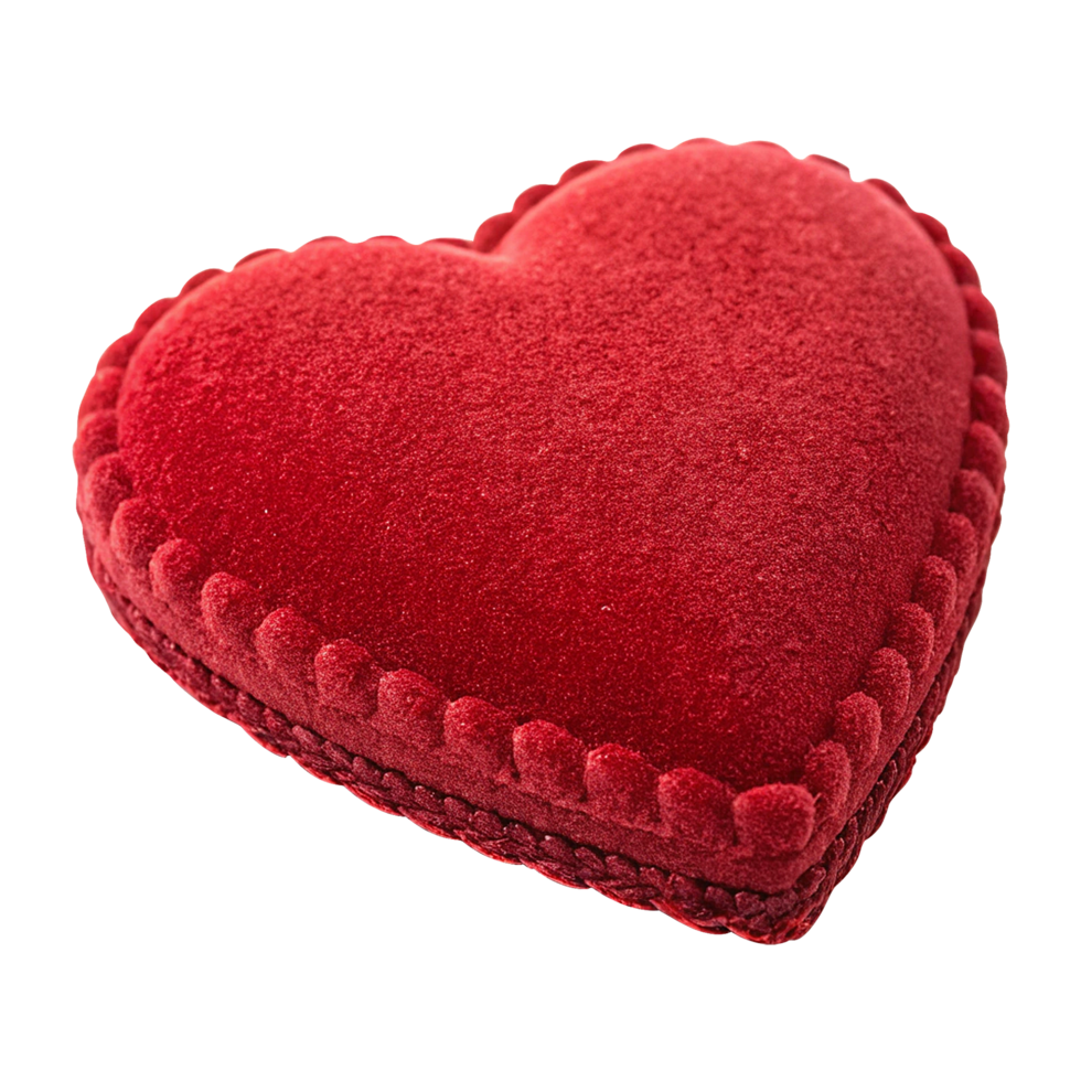 Elegant soft velvet red heart top angle isolated on transparent background png