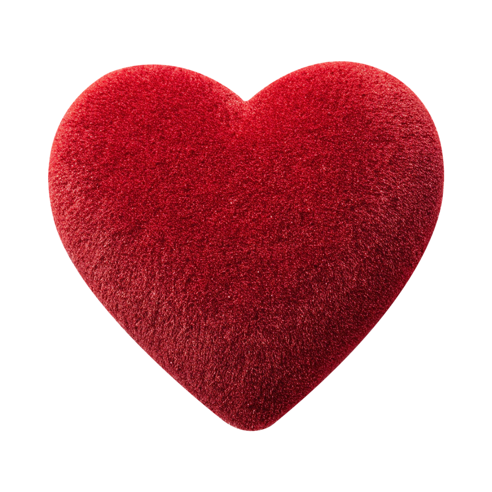 Soft velvet fluffy red heart top view isolated on transparent background png