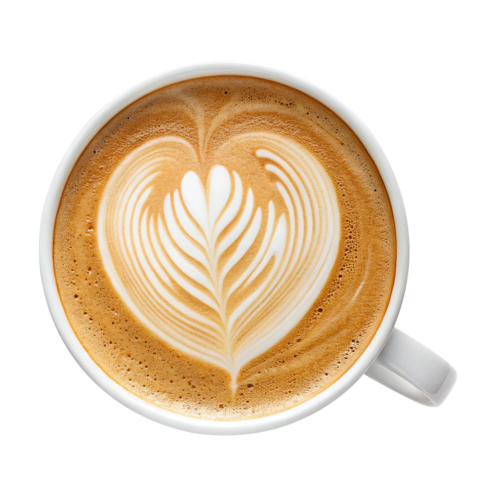 Hot latte with heart design in white cup isolated on transparent background png