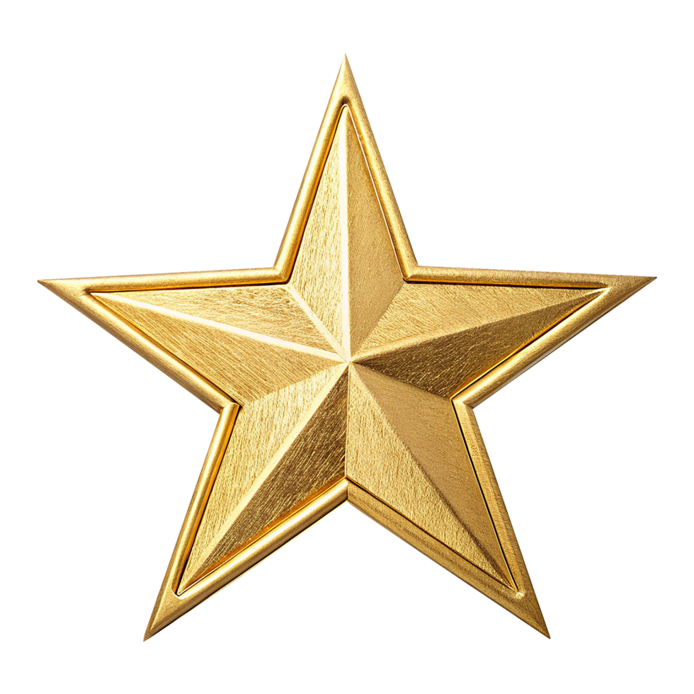 Shiny gold star close up isolated on transparent background png