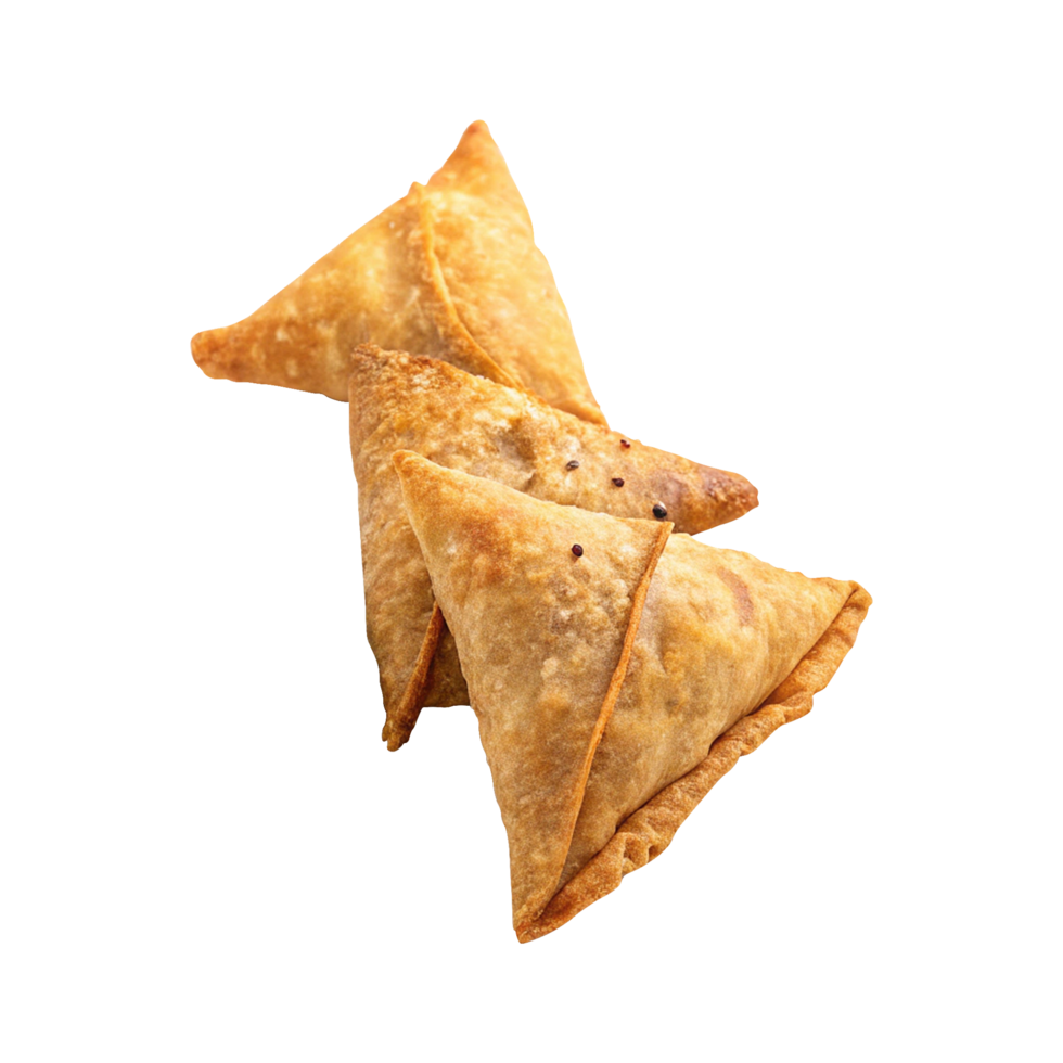 Deep fried Punjabi samosa with traditional spices on transparent background png