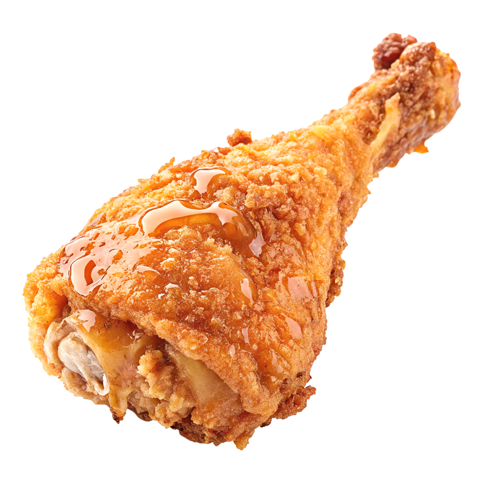 Juicy fried chicken leg piece isolated on transparent background png