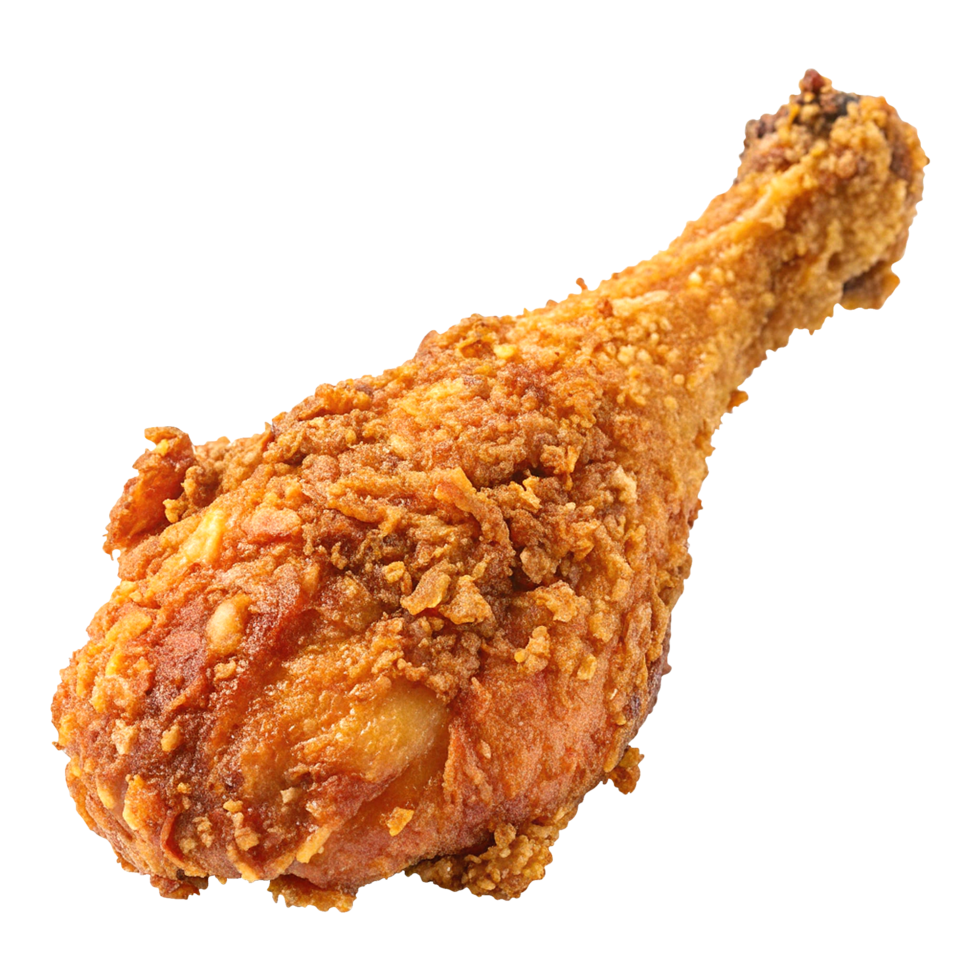 Golden brown fried chicken drumstick isolated on transparent background png