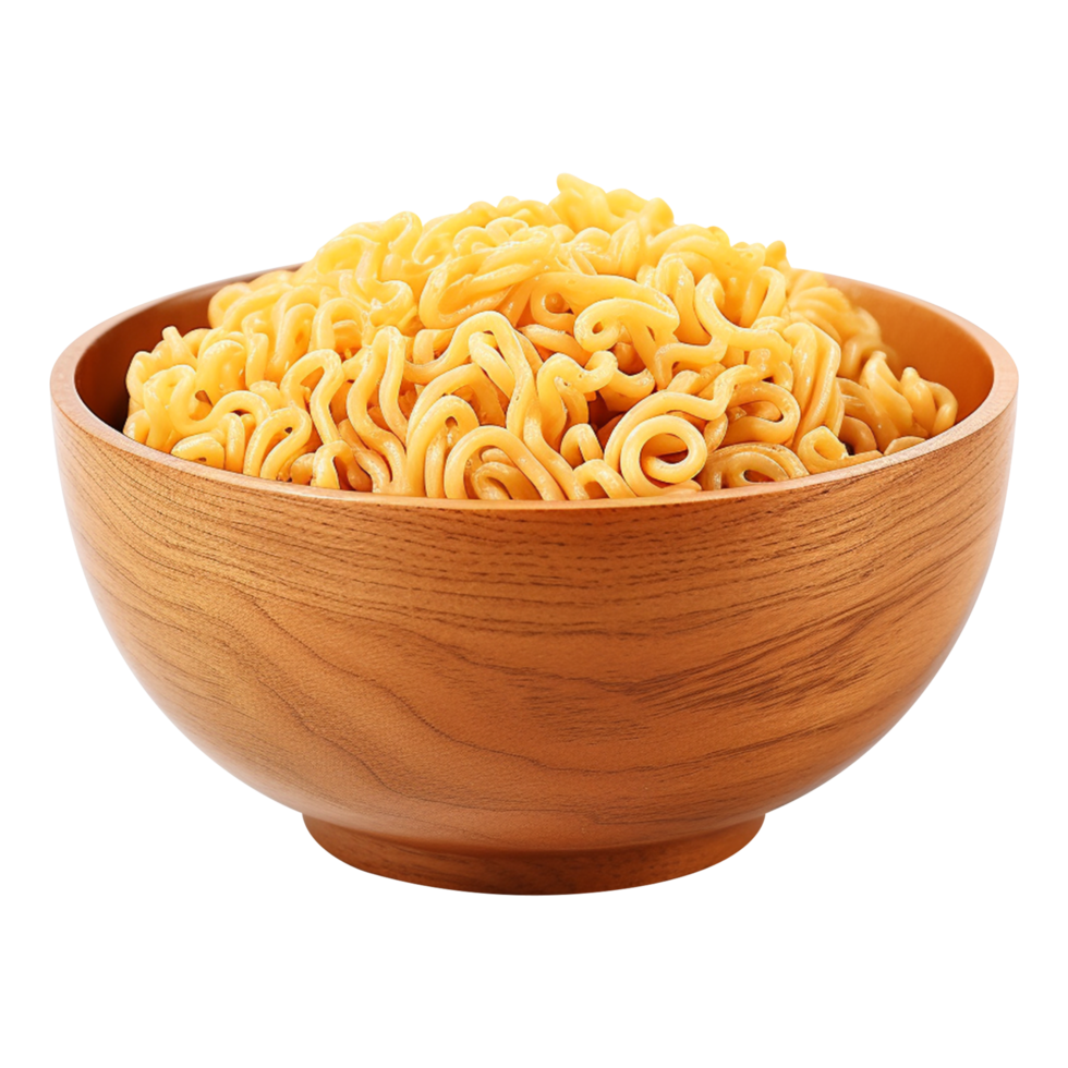 Tasty Asian instant noodles in a wooden bowl isolated on transparent background png