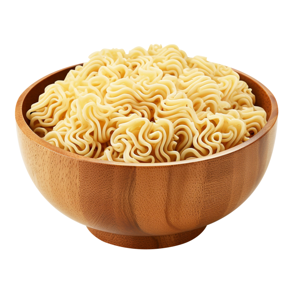 Instant noodles in a rustic wooden bowl isolated on transparent background png