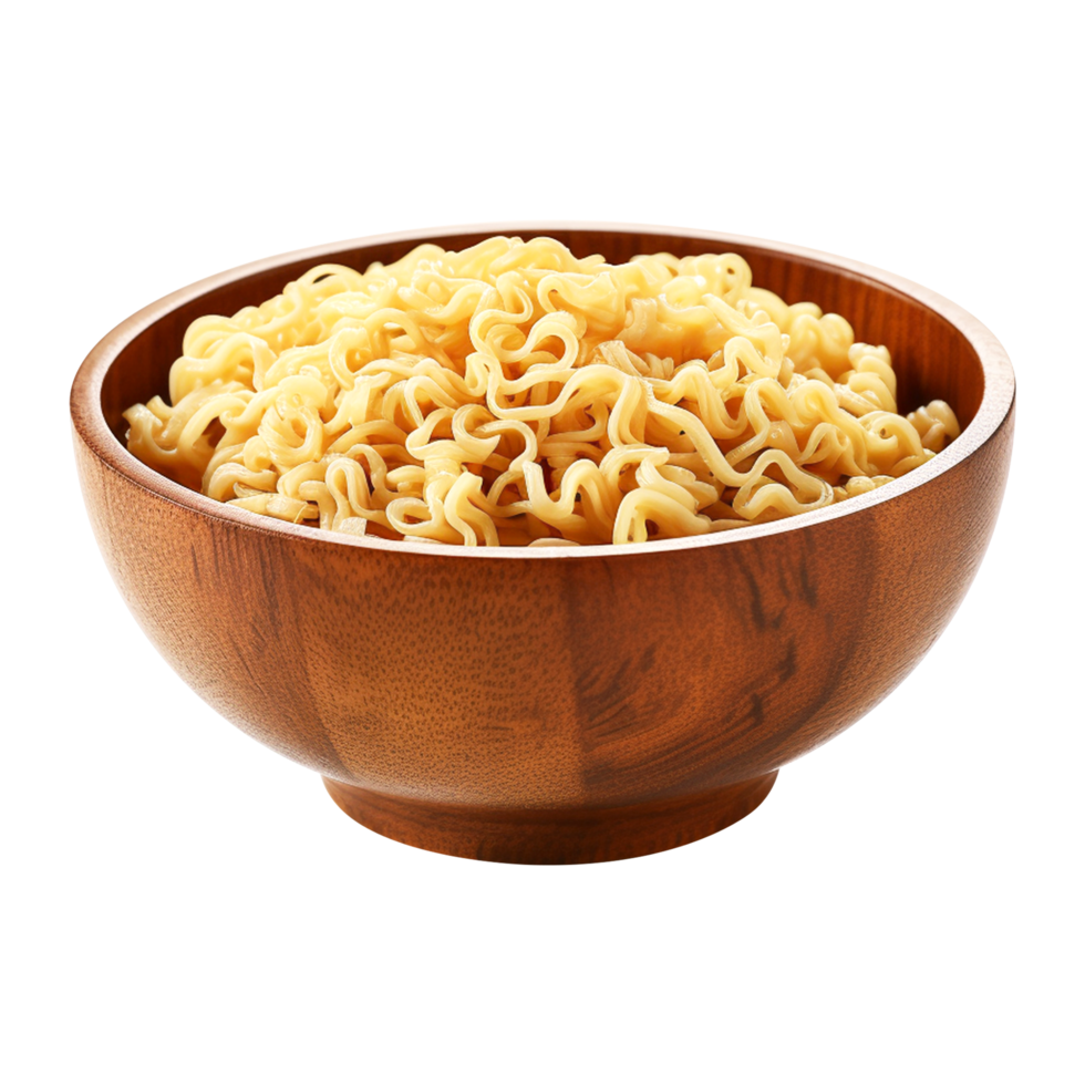 Delicious instant ramen in a wooden bowl isolated on transparent background png