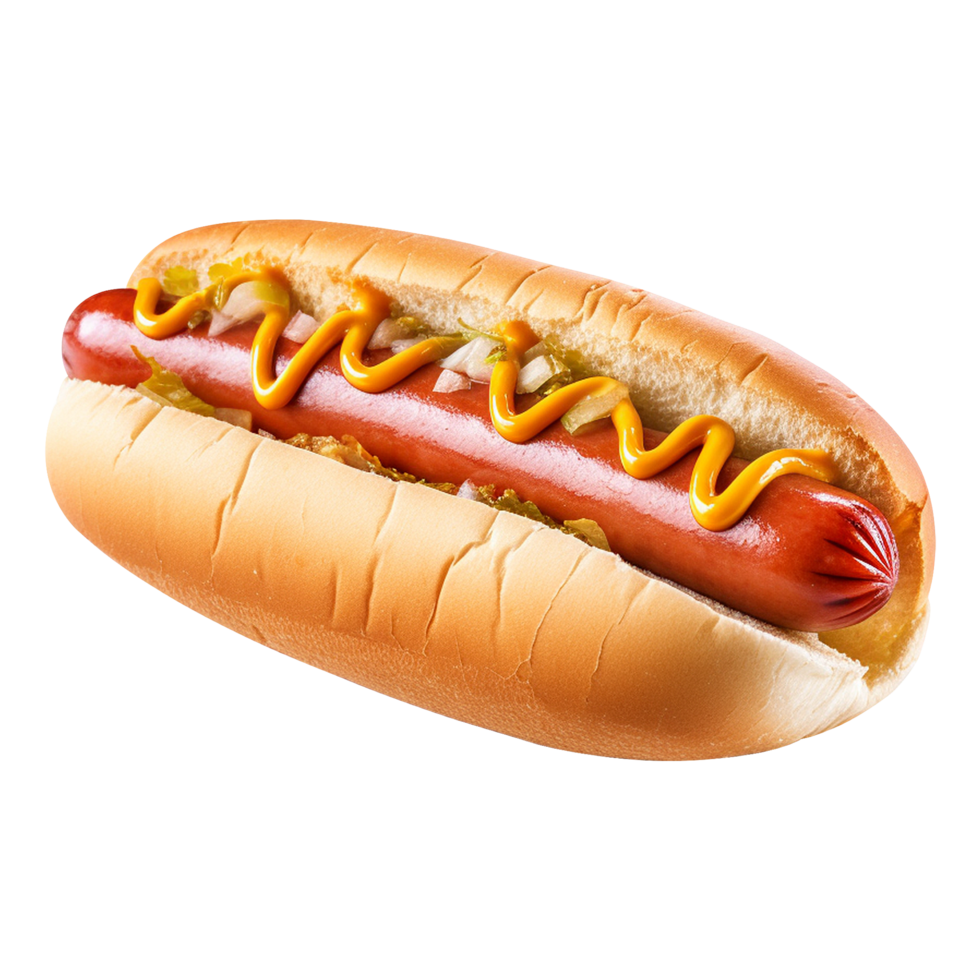 Delicious grilled hot dog in a bun isolated on transparent background png