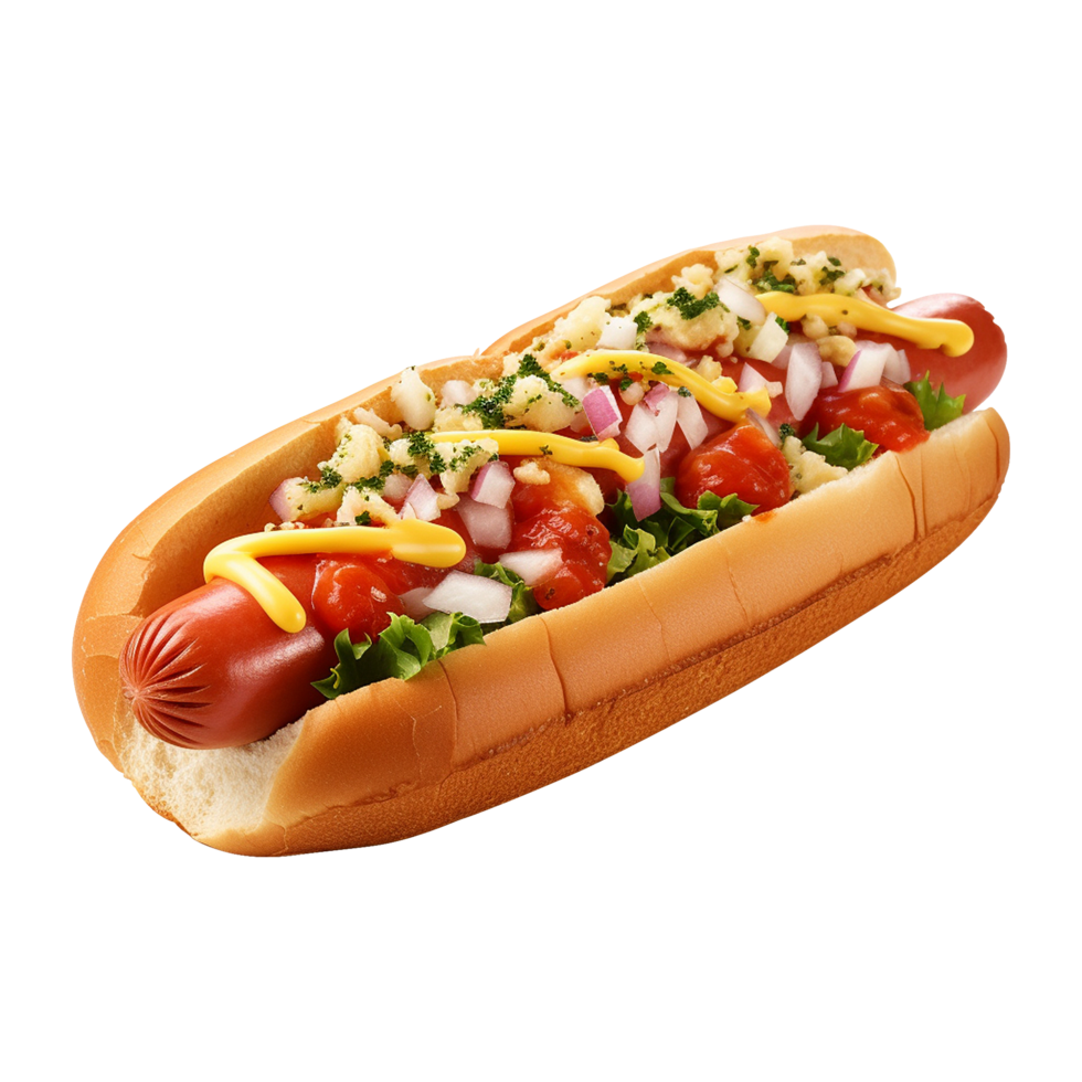 Gourmet hot dog with relish and onions isolated on transparent background png