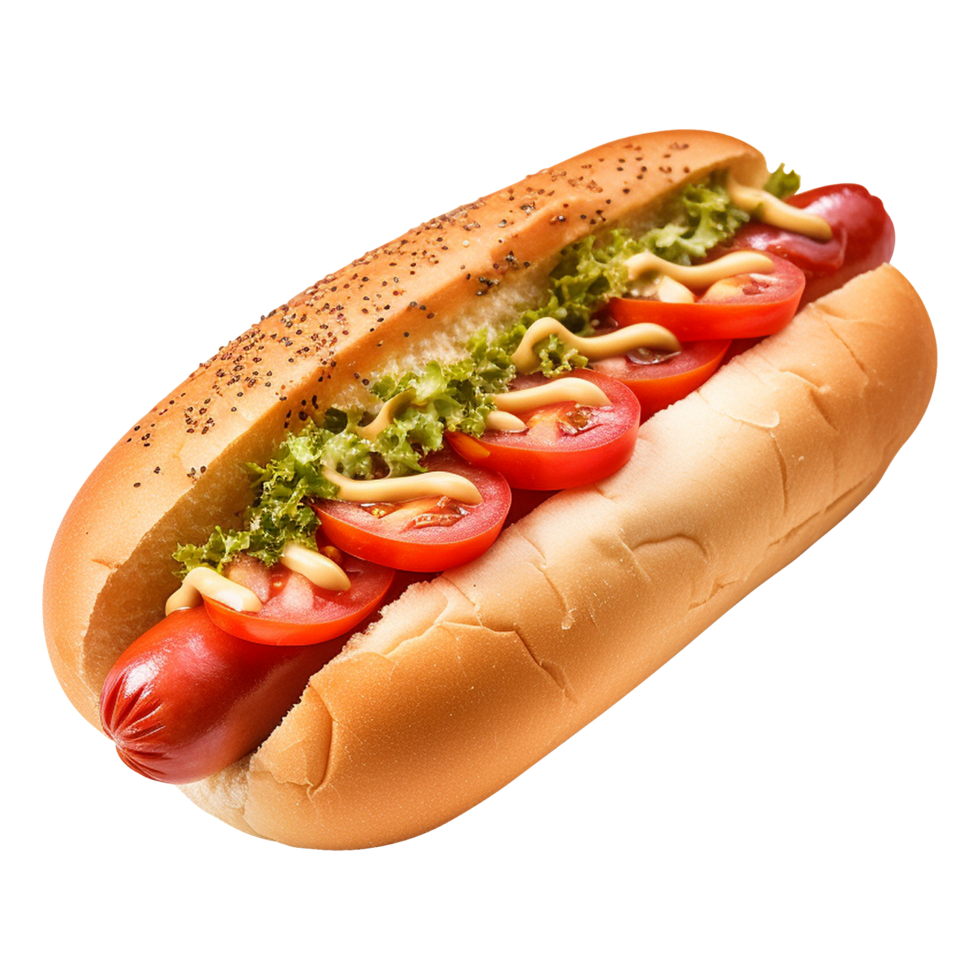 American-style hot dog with toppings isolated on transparent background png