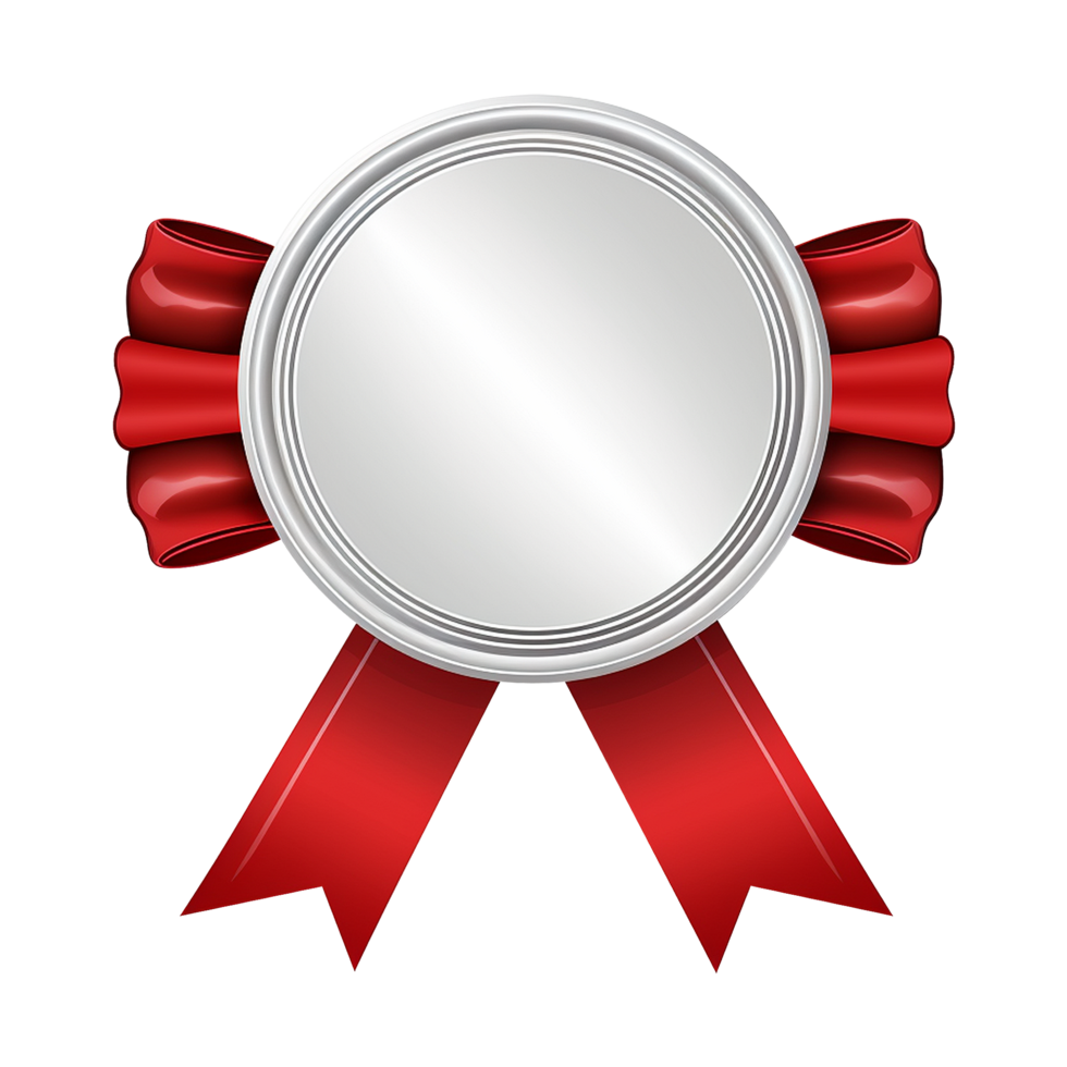 Prestigious badge with red ribbon isolated on transparent background png