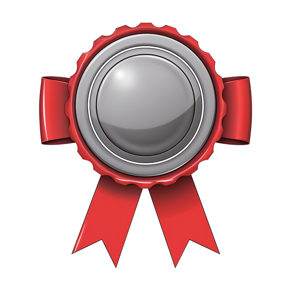 Elegant gold badge with red ribbon isolated on transparent background png