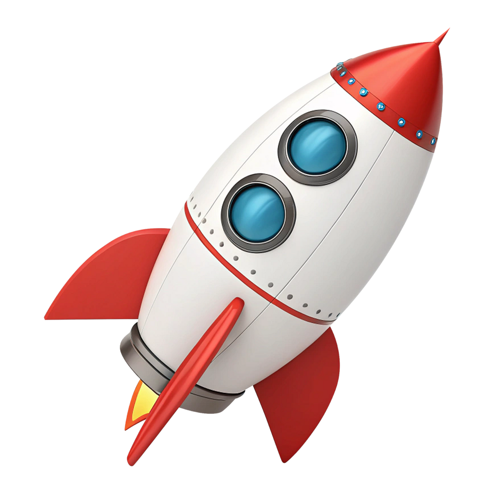 Futuristic 3D rendered rocket icon isolated on transparent background png