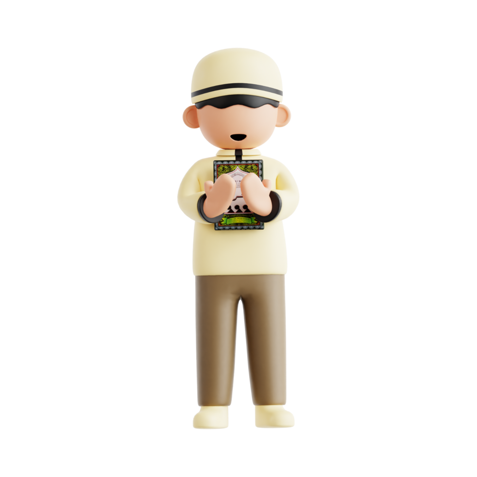 a cartoon figure of a man holding a Book, 3d ramadan icon png