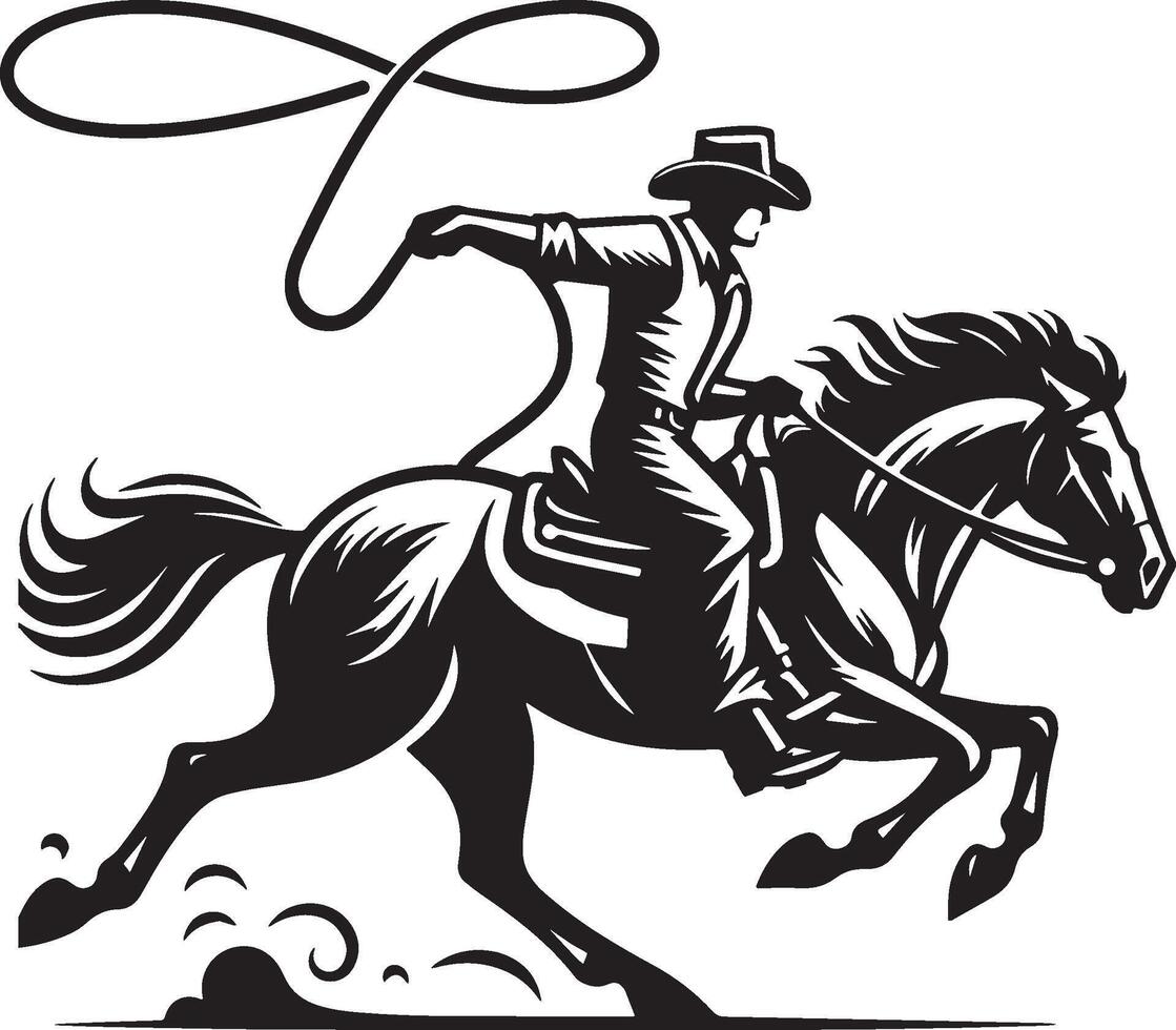 Male Cowboy Riding Horse and Swinging His Rope. vector