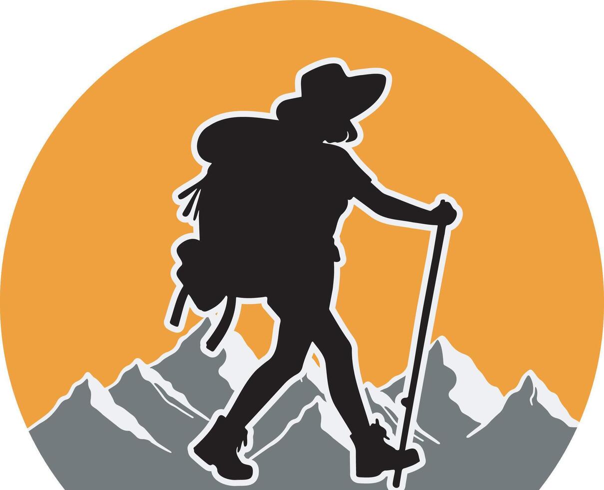 Woman Hiking Logo Illustration. vector
