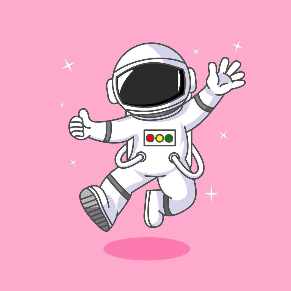 Cute Happy Astronaut Jump Pose Cartoon Design Illustration vector