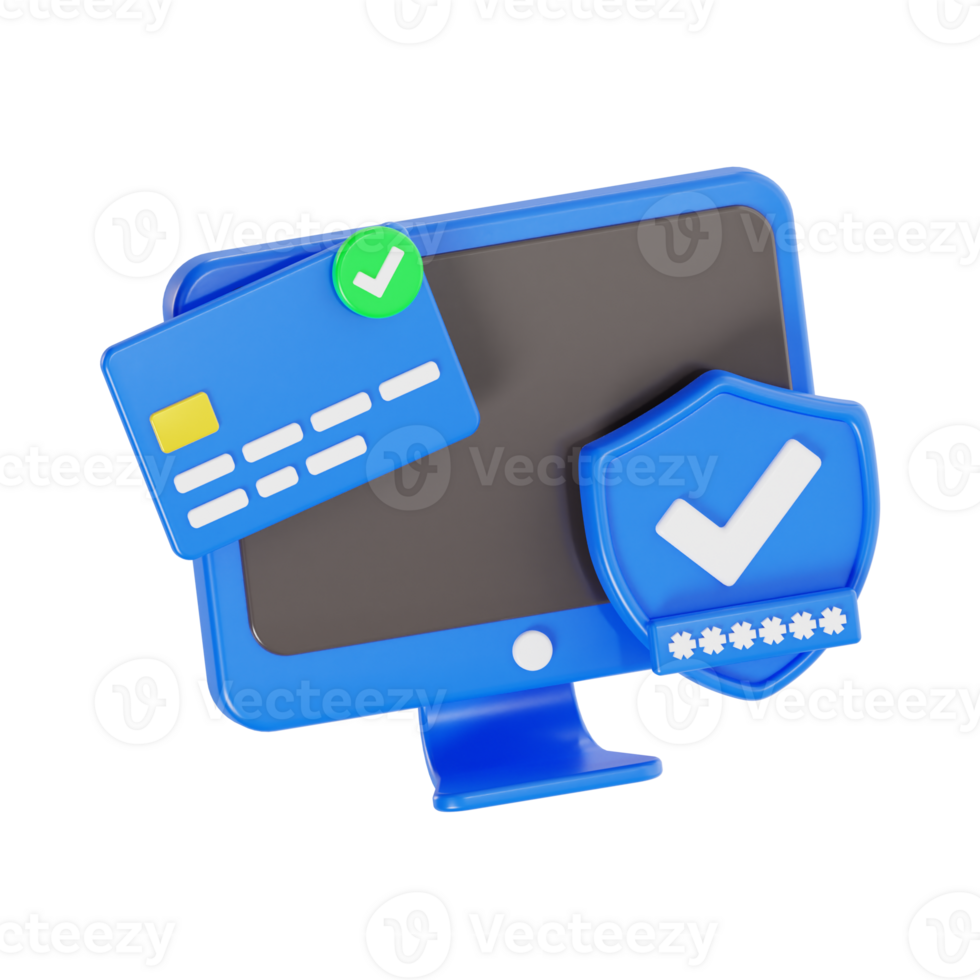 3D Render of Secure Online Payment with Card and Shield png