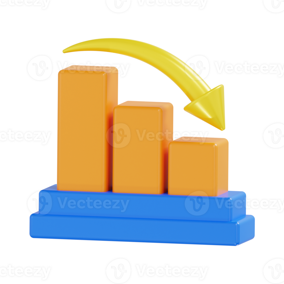 Declining Financial Bar Graph with Yellow Arrow png