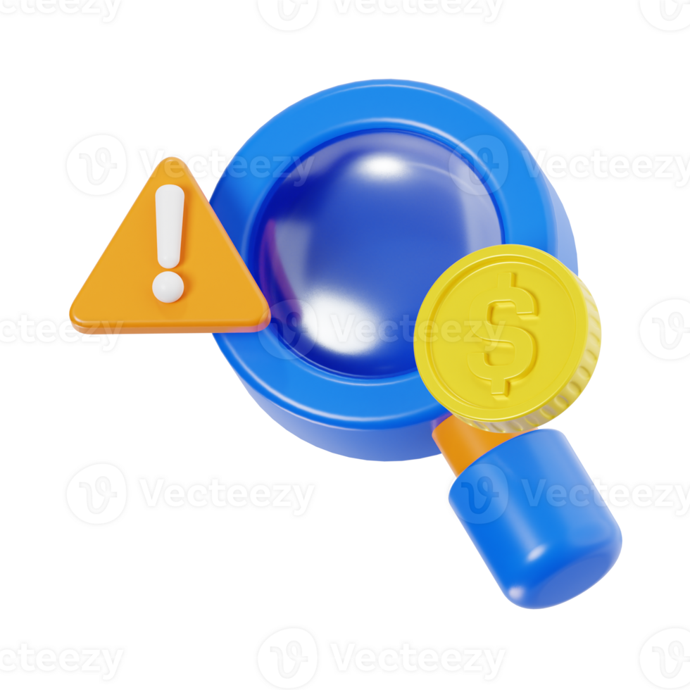 Magnifying Glass and Warning Symbol on Dollar Coin png