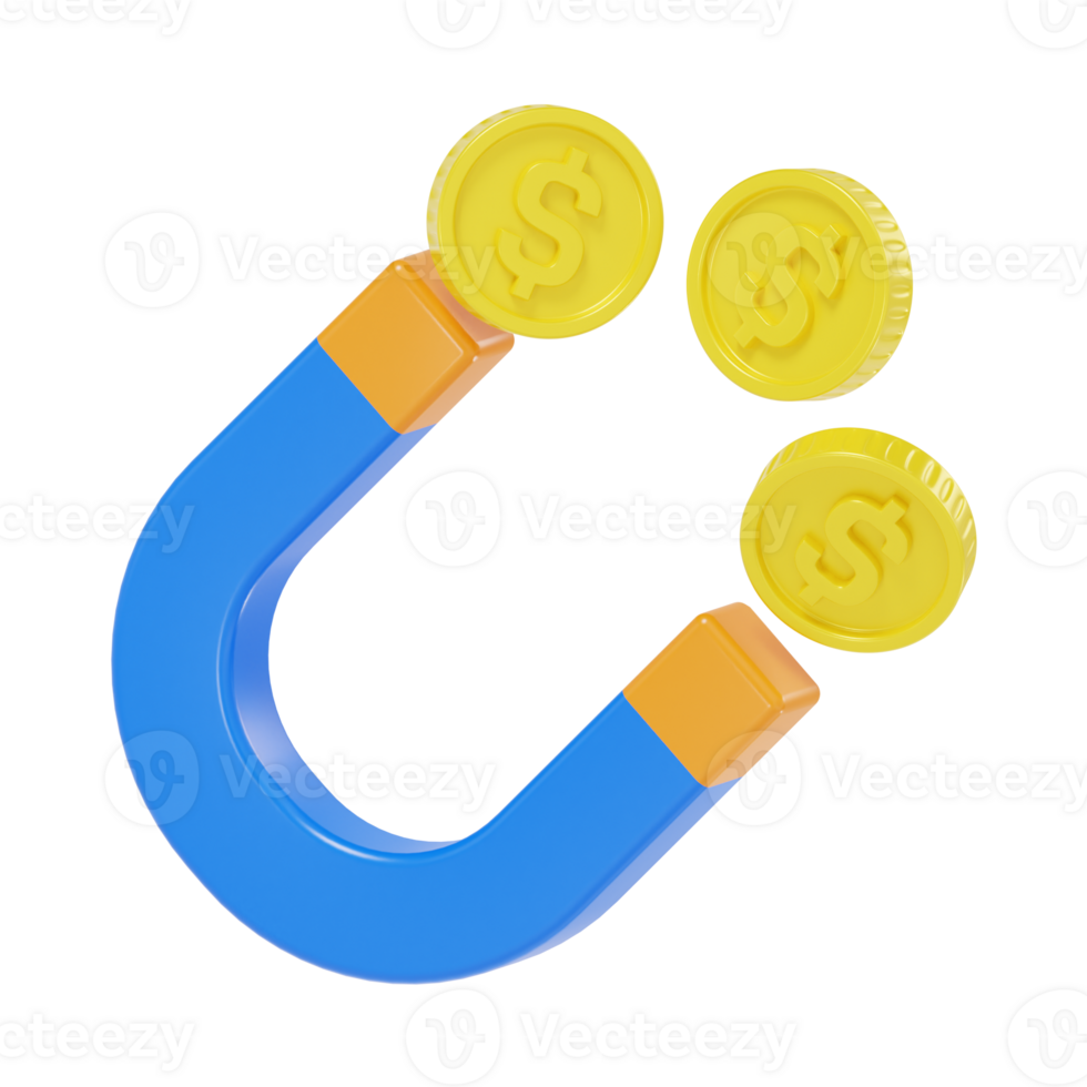 3D Render of Money Magnet with Coins png