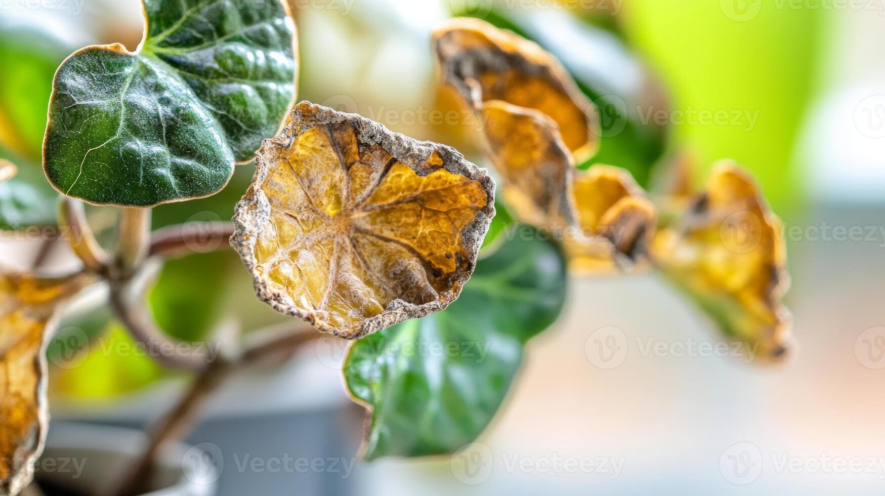 Close-up of wilting ivy leaves with green background highlighting leaf texture photo