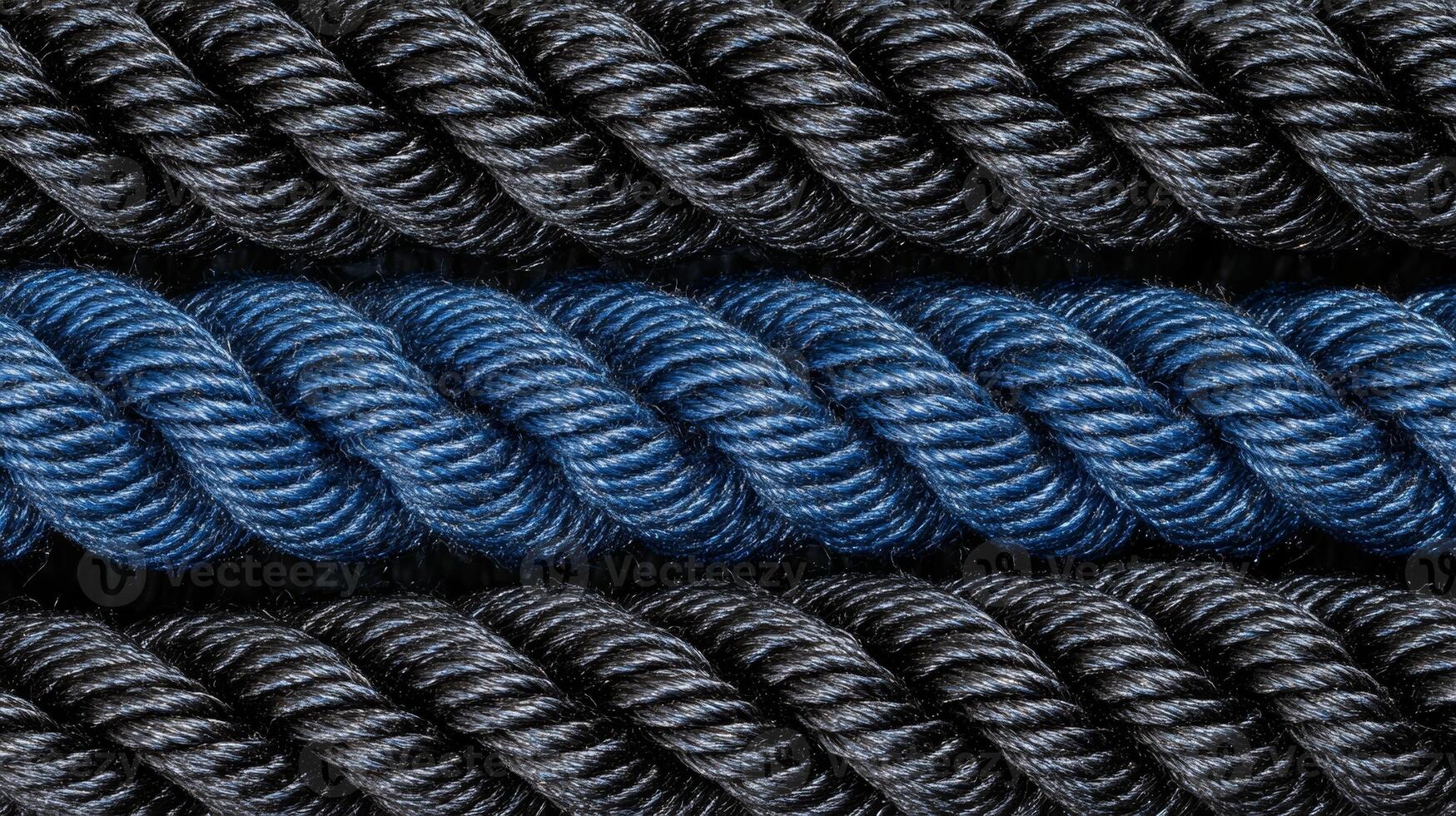 Close-up of intertwined black and blue ropes in a uniform pattern photo