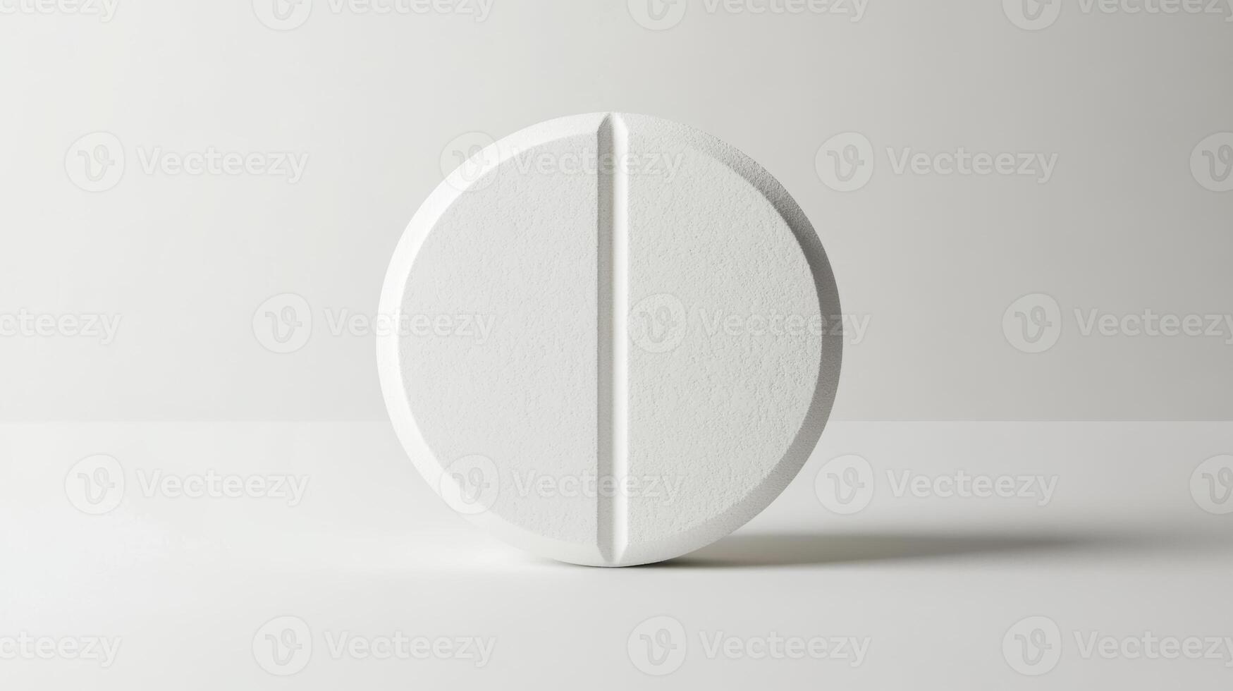 Large white medicine pill standing upright on a neutral background photo