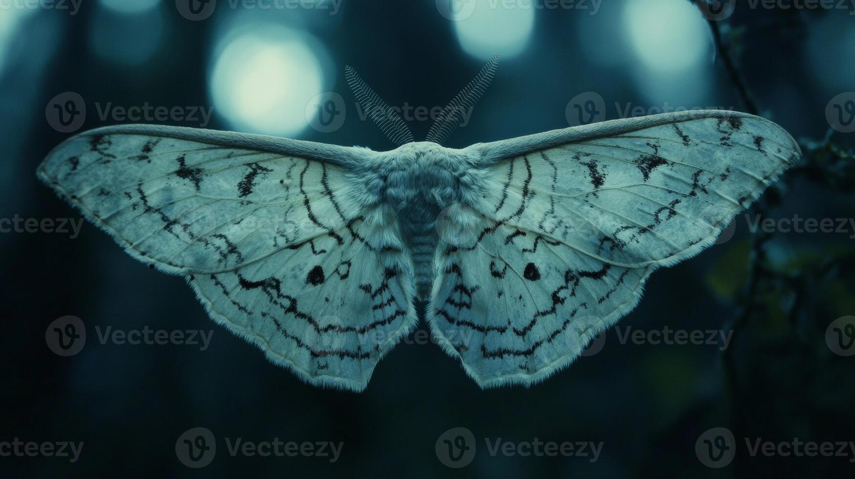 Moth with detailed wing patterns in a mystical forest setting photo