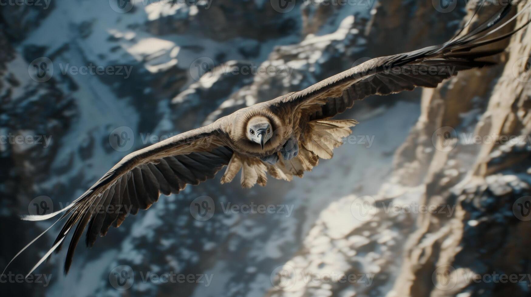 Majestic vulture soaring over snowy mountain peaks photo