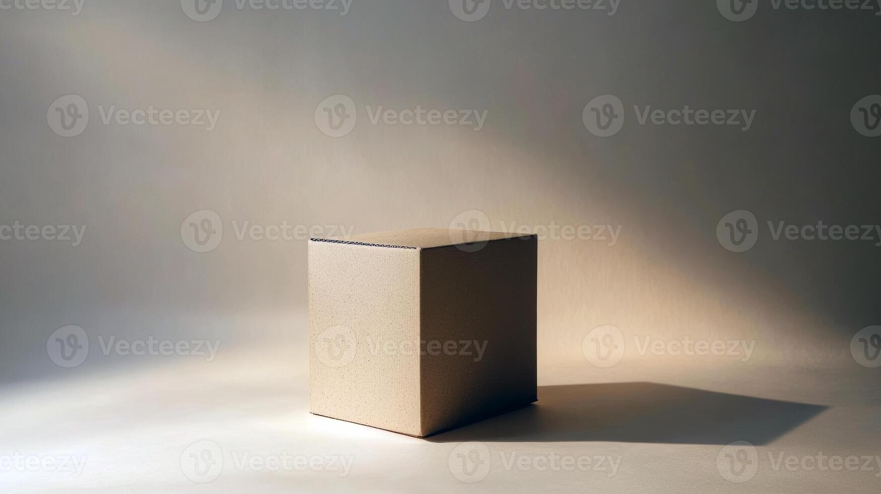 Minimalist cardboard box with soft lighting and subtle shadows photo