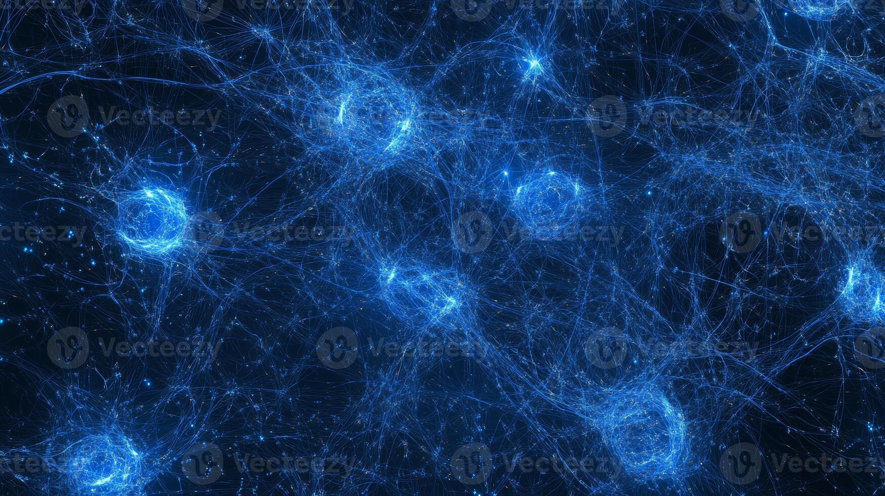 Abstract blue neural network with glowing connections in dark space photo