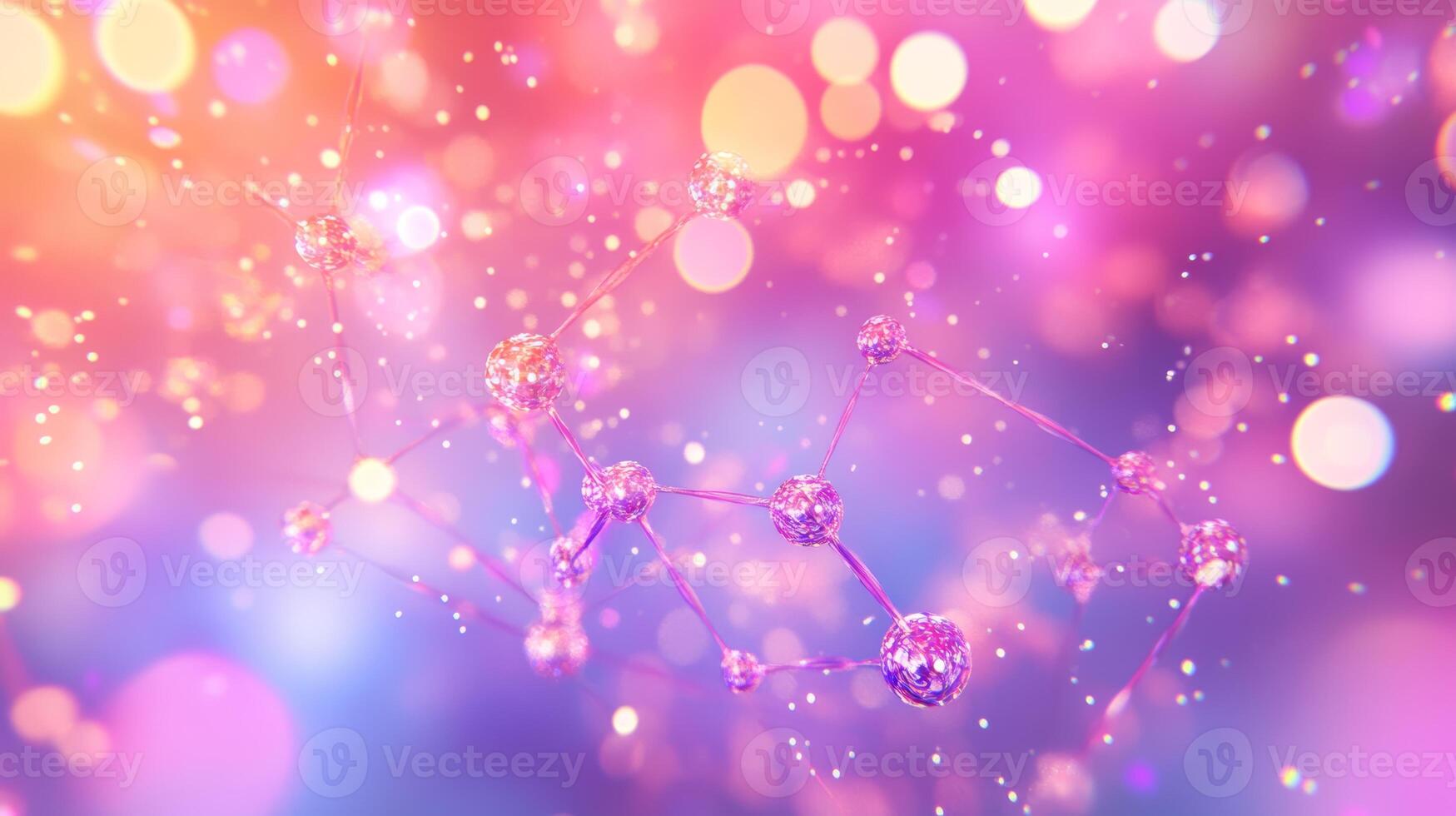 Abstract molecular network with vibrant pink and purple bokeh background photo