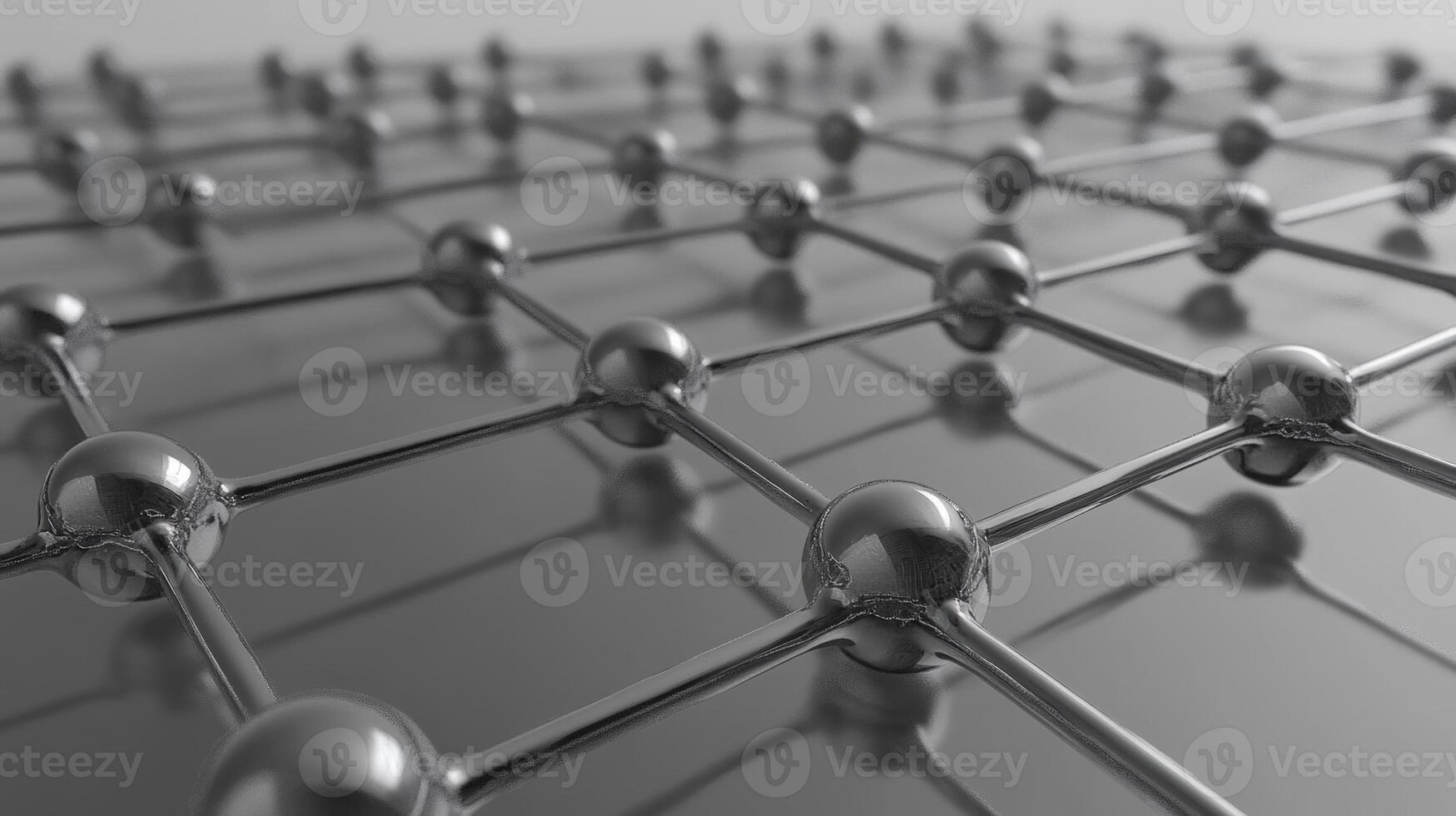 Abstract graphic of metallic molecular structure with connected spheres and nodes photo