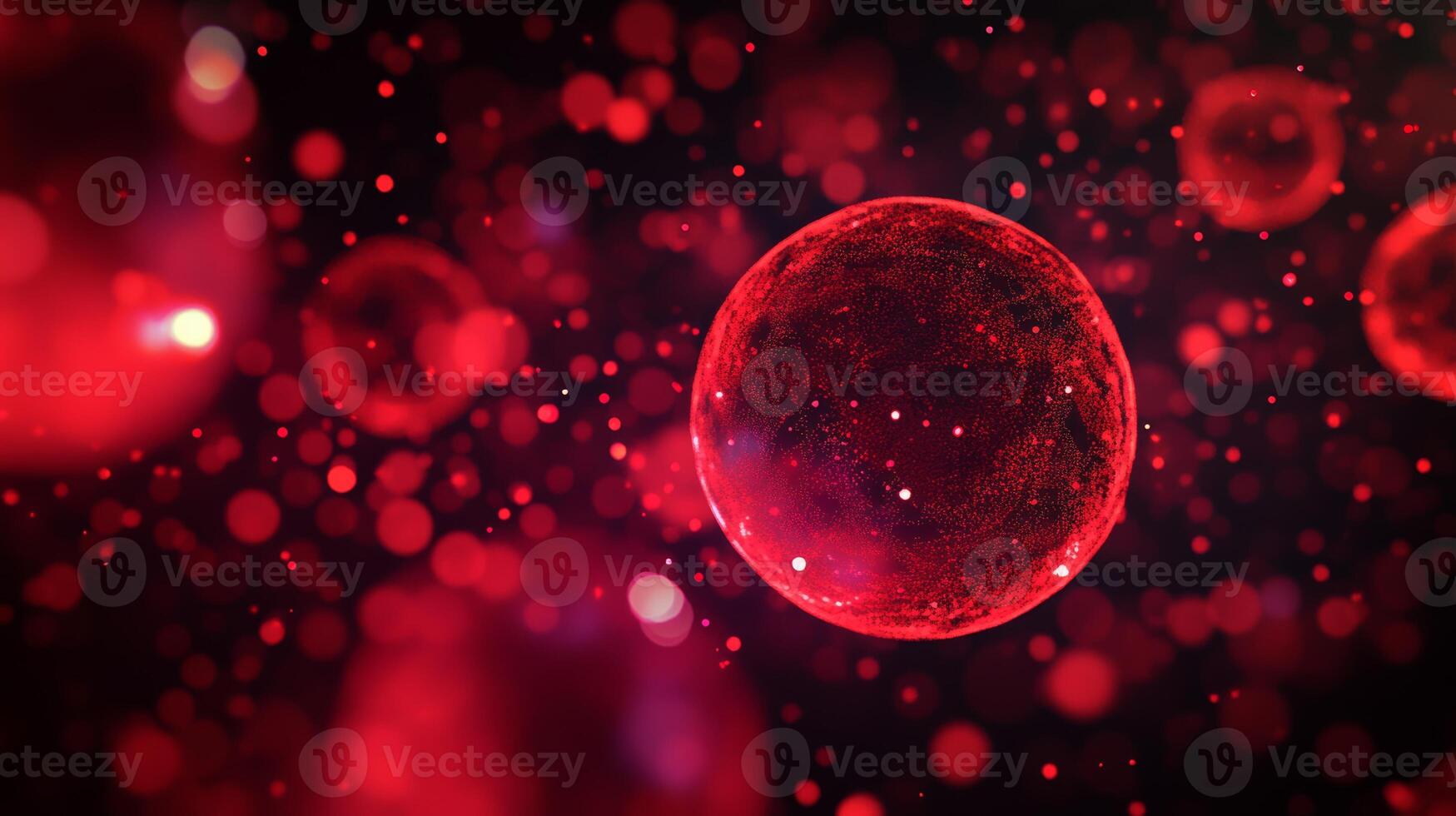 Abstract red glowing spheres on dark background with bokeh effects photo
