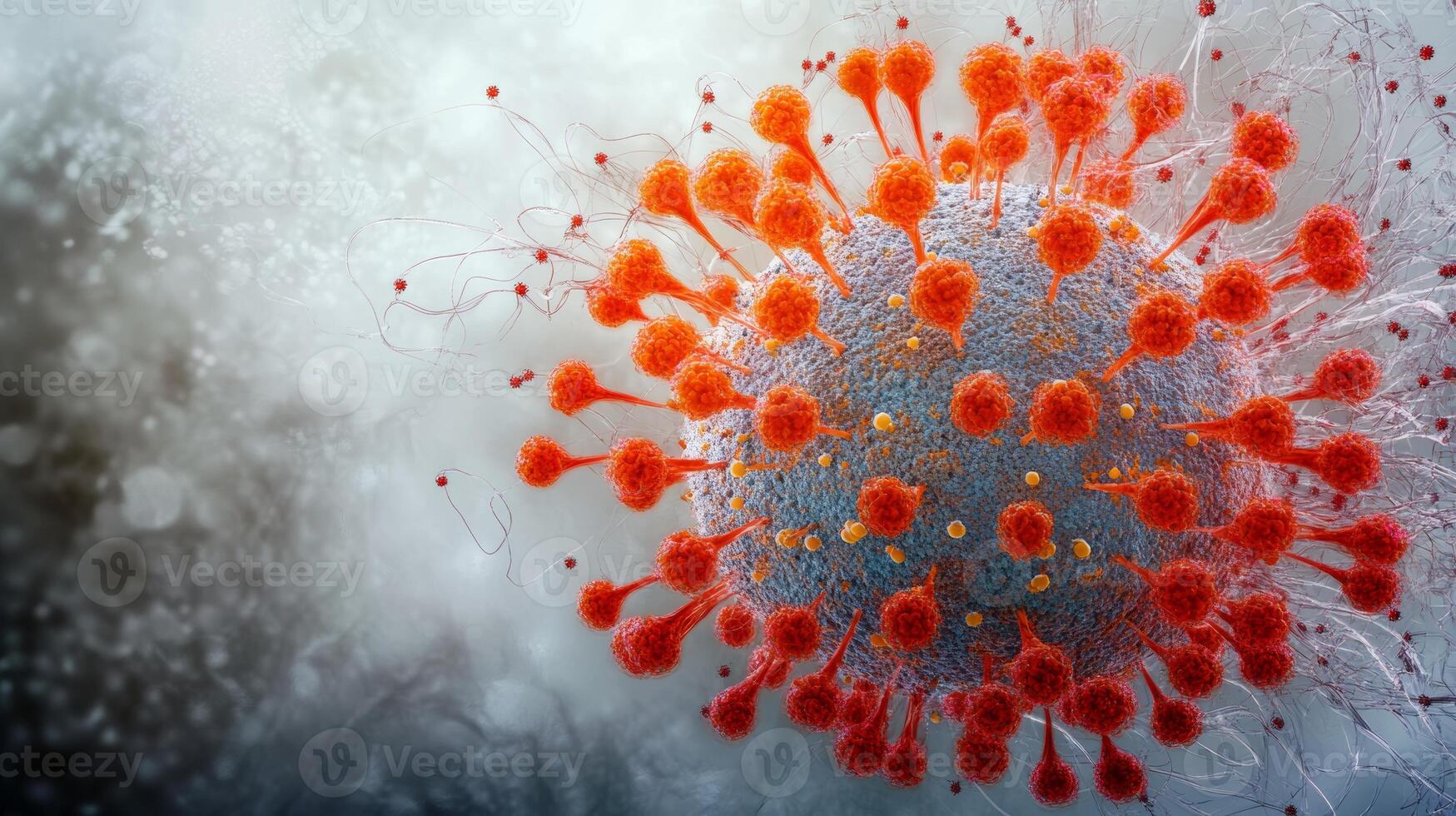 Microscopic view of red and gray coronavirus structure explored in detail photo