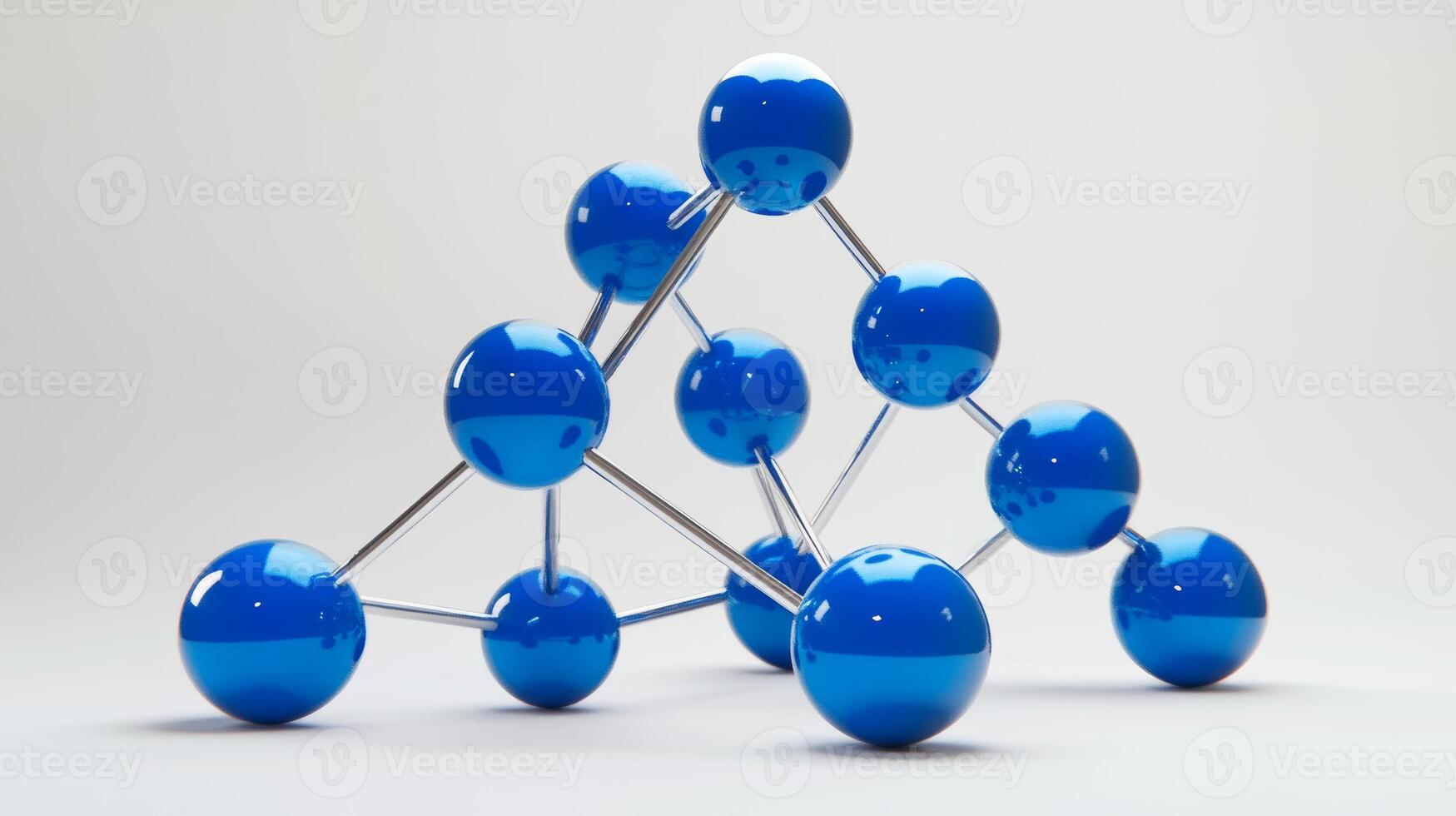 Molecular structure model with blue spheres and metal connectors on white background photo