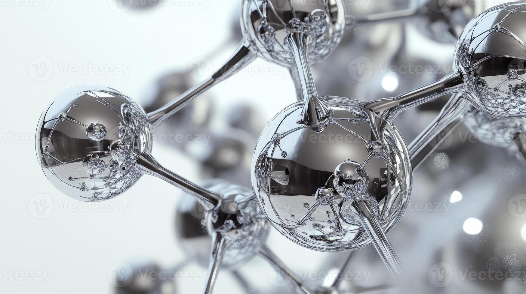 Metallic molecular structure close-up with reflections photo