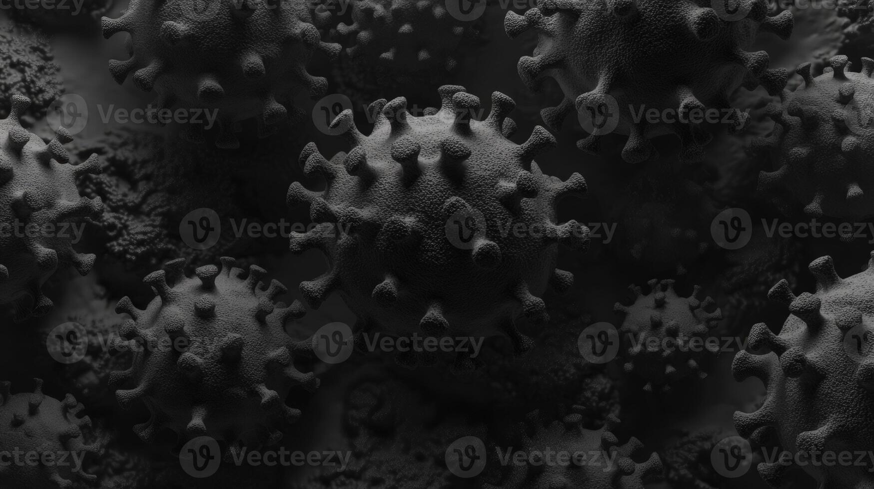 Close-up view of black coronavirus cells on a dark background photo
