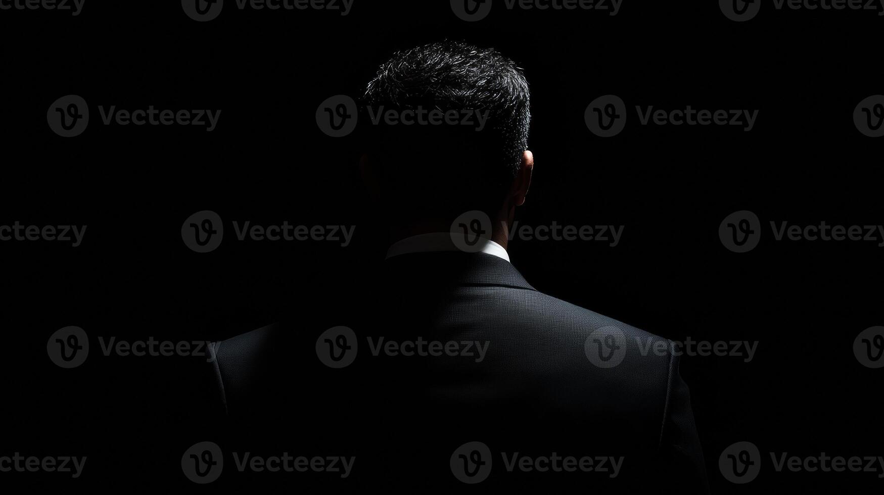 Mysterious male figure in shadow wearing dark suit photo