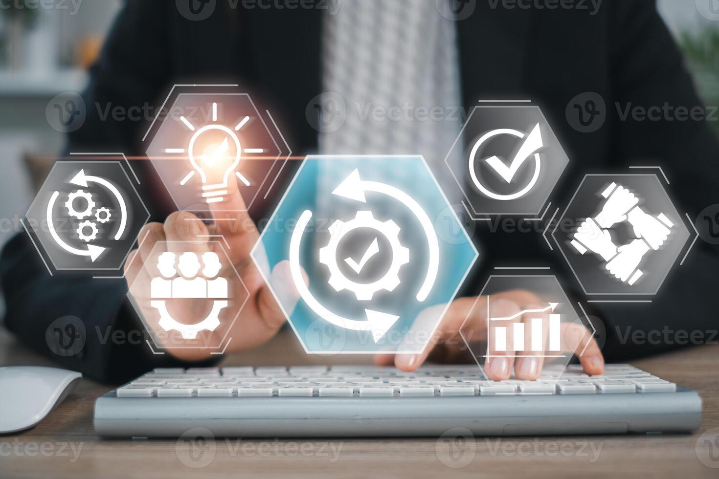 Visual representation of effective business concepts and strategies for modern success, featuring innovation and teamwork. photo