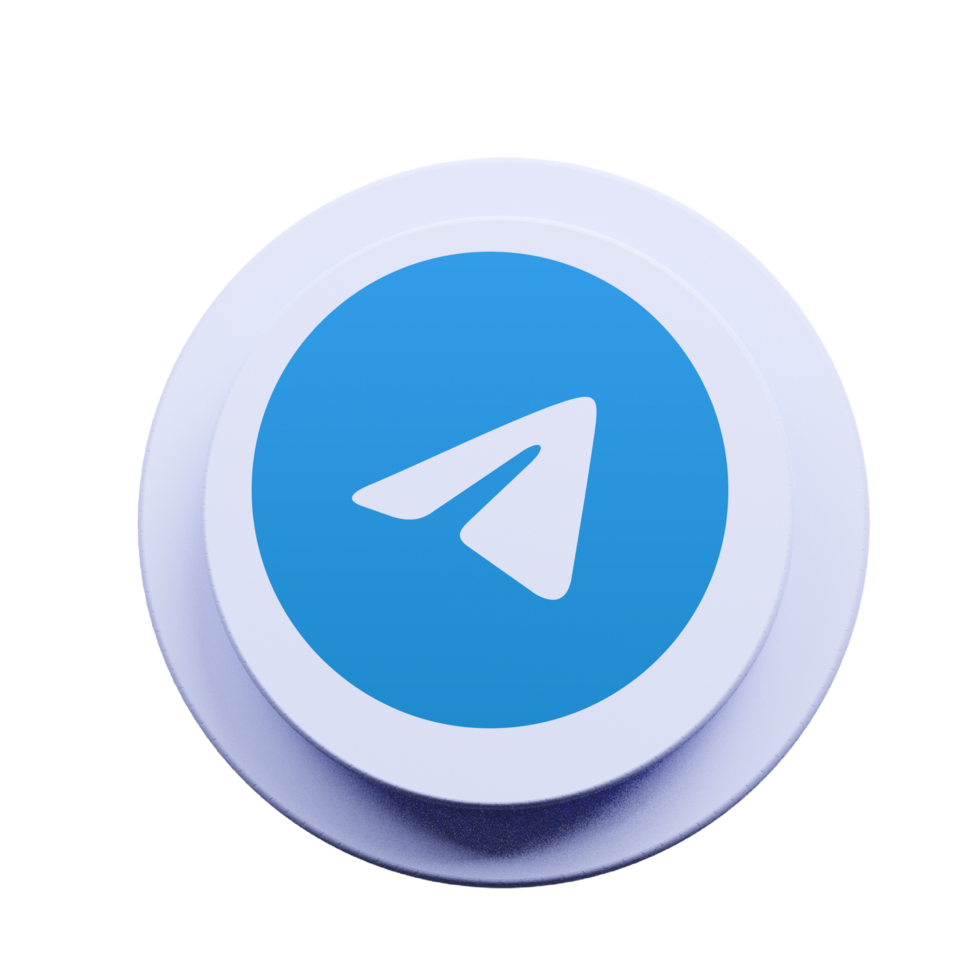 A white button with a blue telegram logo png