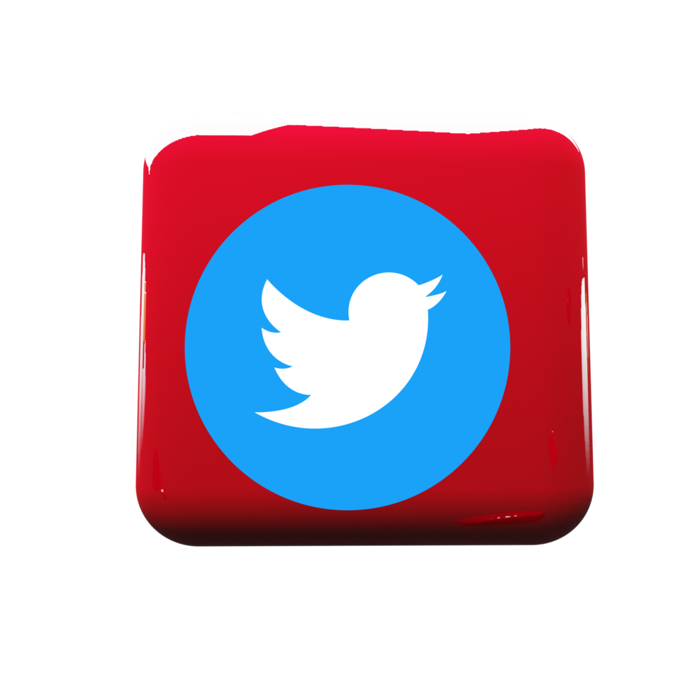 A twitter logo on a red square button flat png